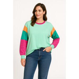 Women’s Casual Long Sleeve Patchwork Tunic Top – Teal – Size M – NWOT